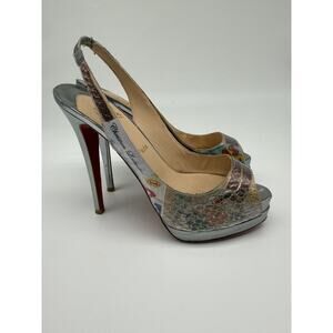 Christian Louboutin PVC Print Slingback Pumps Multicolor Women's Size 39
